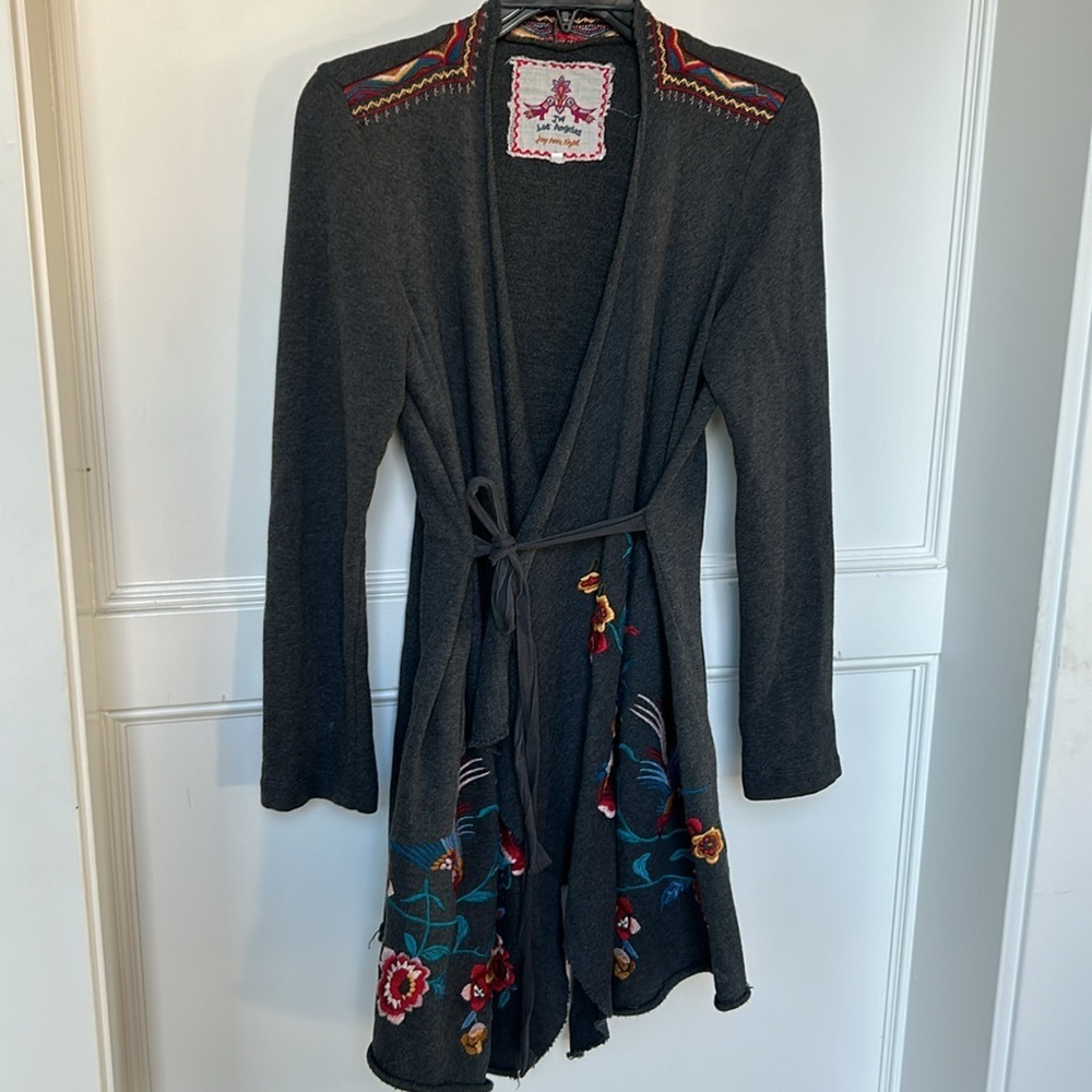 Johnny Was Dark Gray Cardigan with Colorful Embroidery - Picture 7 of 16